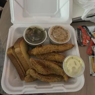 Perch dinner with collard greens and dirty rice