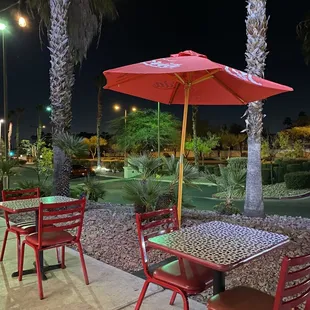 tables and umbrellas