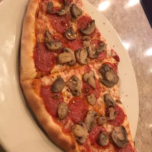 a slice of pizza on a plate