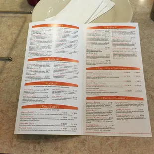 a menu on a table