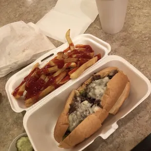 CheeseSteak 8" with side of fried hard fries  it was delicious! Will be back again !