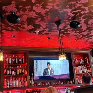 a tv in a bar