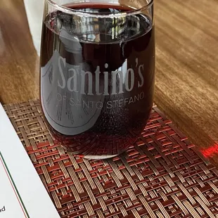 The wine was affordable and served in admittedly small seeming, custom glasses.
