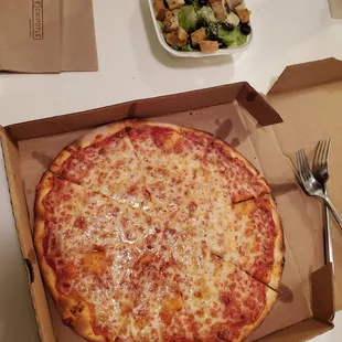 Small Caesar salad, medium cheese pizza
