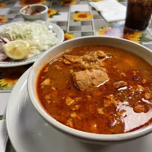 Posole - very filling and tasty. Not too spicy.