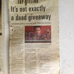 Article about the shop, at the shop.