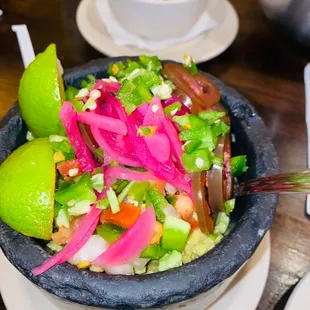 Hot guacamole - lots of jalapeños...loved it. Also queso in the distance. It was awesome.