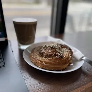 Oat milk mocha and everything pinwheel