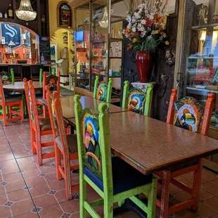 colorful chairs and tables