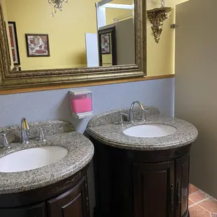 the pink soap ! nope! that is so bad. i'm not sure the paper towel worked- i have to say the two sink is kinda weird.