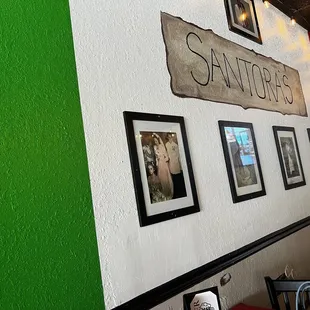 Family pictures in dining room