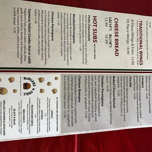 Back of menu