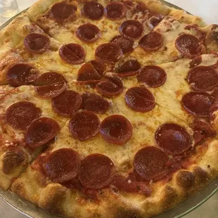Large Pepperoni pizza and the dough is incredible!!