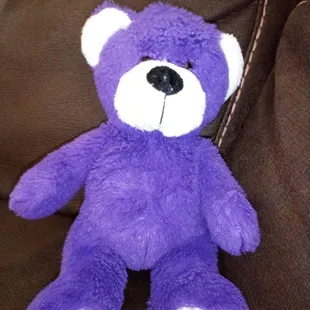 A teddy bear won from the claw machine