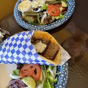 Lamb gyro and falafel plate