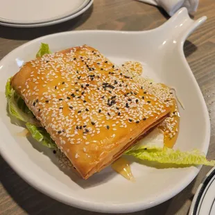 Santorini feta cheese - phyllo w honey and fried feta cheese