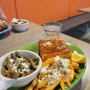 Pastitsio w greens and greek fries