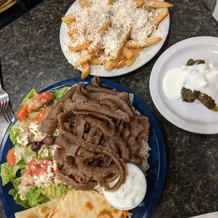 Greek fries, gyro, dolmas