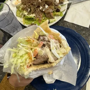 Gyro salad, Lamb Souvlaki Sandwich