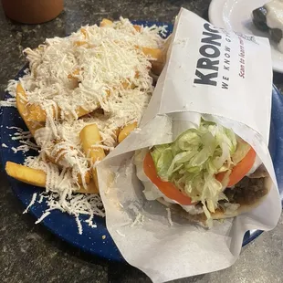 Lamb and Beef Gyro with a side of Greek Fries