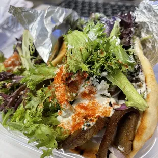 Gyro Sandwich and Greek salad