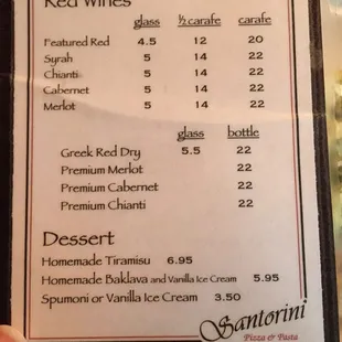 Red wine list