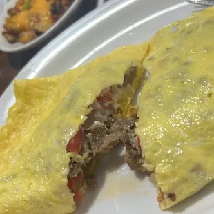 Gyro Omelette with feta cheese &amp; side of loaded Home Fries