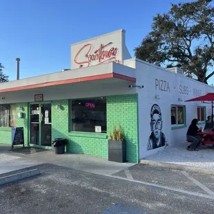 Outside the restaurant