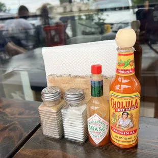 Available hot sauces.