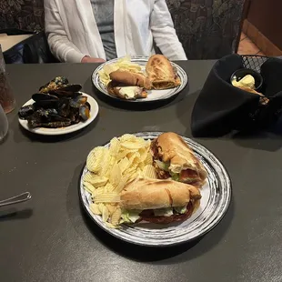 two plates of food on a table