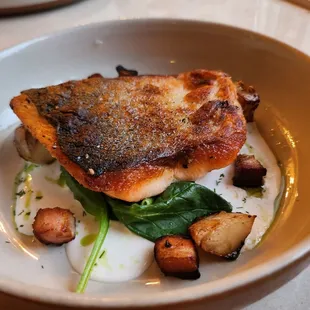 Salmon - baby spinach, bacon, sunchokes, buttermilk, dill