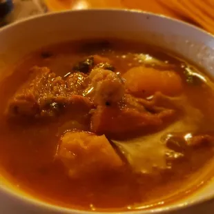 The soup is a sample with the full version overflowing with corn cobs etc and good