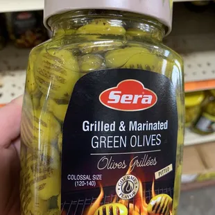 a jar of green olives