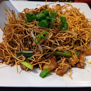 Crispy pad Thai with crispy pork belly