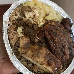 Jerk Chicken Rice and Peas and Cabbage