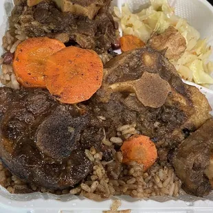 Oxtail Stew Rice and Peas and Canbage