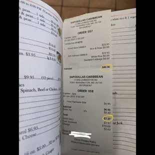 a menu for a restaurant