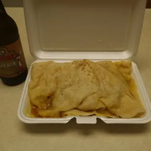 Shrimp Roti &amp; Ginger Beer. Tasty!