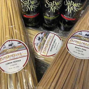 Variety of olive oil n pasta