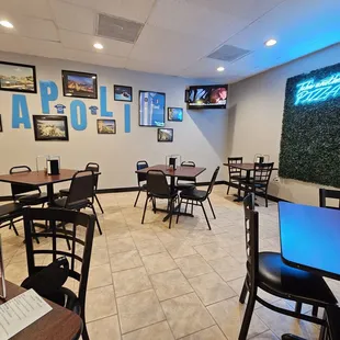 tables and chairs in a restaurant