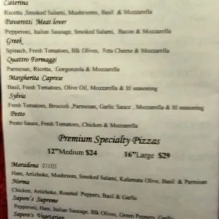 SAPORE's PIZZA MENU 2/24