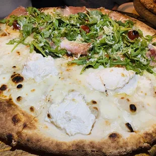 Half Bianchina (white pizza) SO GOOD Half Speck and Rucola