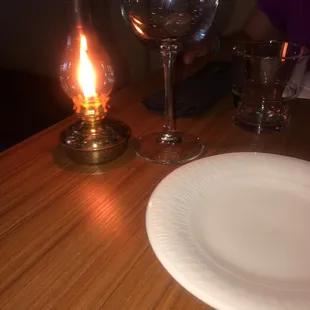 a white plate with a lit candle