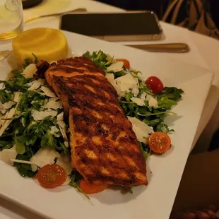 Arugula salad with grilled salmon