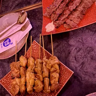 Chicken and pork skewers