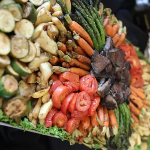 Grilled Vegetable Platter--grilled asparagus, tomatoes, yellow squash, zucchini, carrots, and Portobello mushrooms