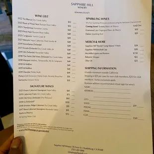 Wine list