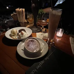 two plates of food and a lamp