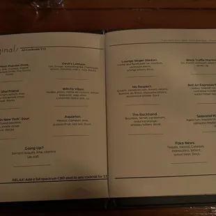 Cocktail menu