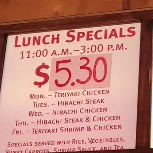 a menu for lunch specials